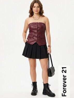 FOREVER 21 Faux Leather Bustier Top Corset Style Large Maroon NWT Grunge Edgy